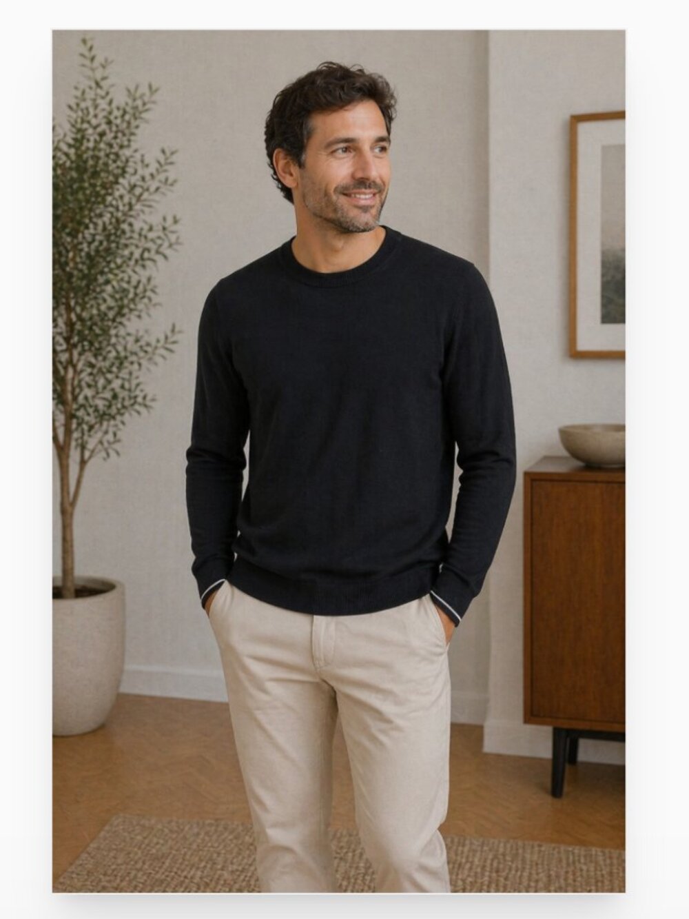 Genti Sweater Mens 2XL Black Crewneck Pullover Lightweight Viscose Nylon Knit
